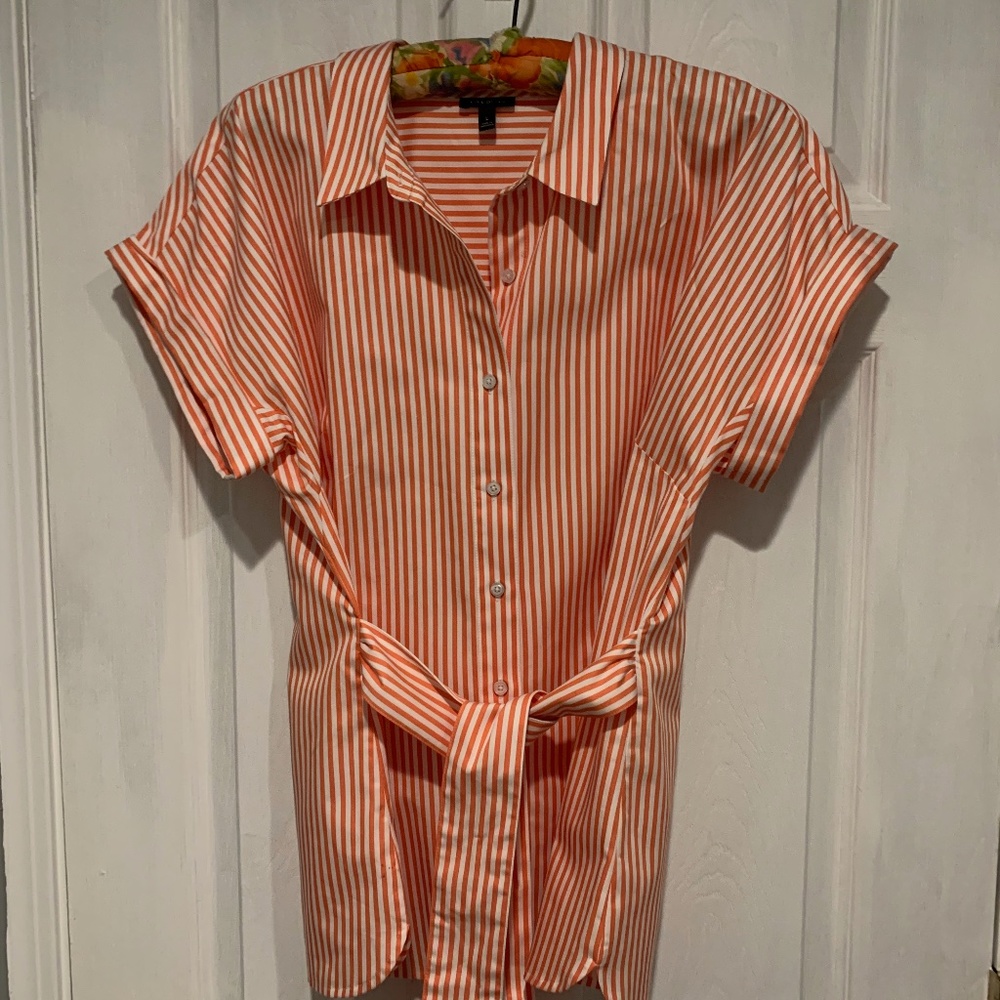 Talbots Front Tie Striped Blouse